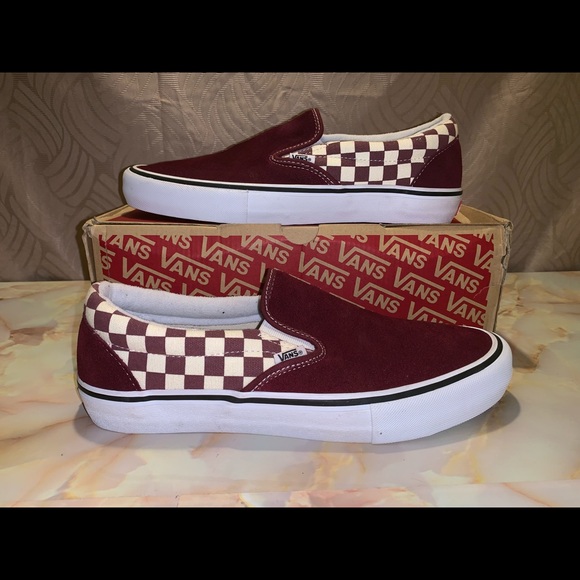 burgundy and white checkered vans
